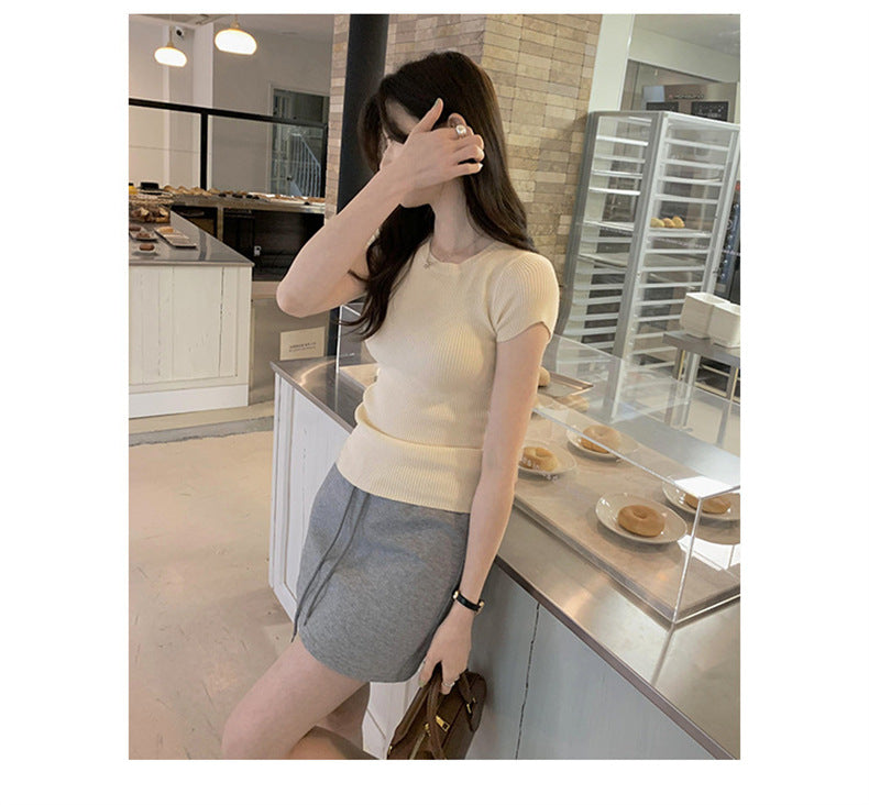 【tops】無地ラウンドネックニットTシャツG21949