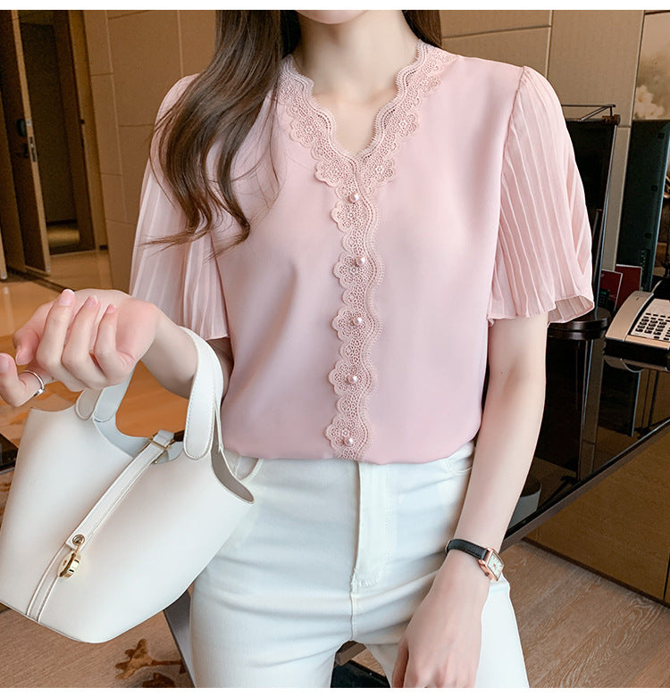 【tops】VネックレースブラウスG21933