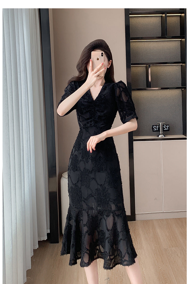 【dress】VネックパフスリーブマーメイドデートワンピースG21832