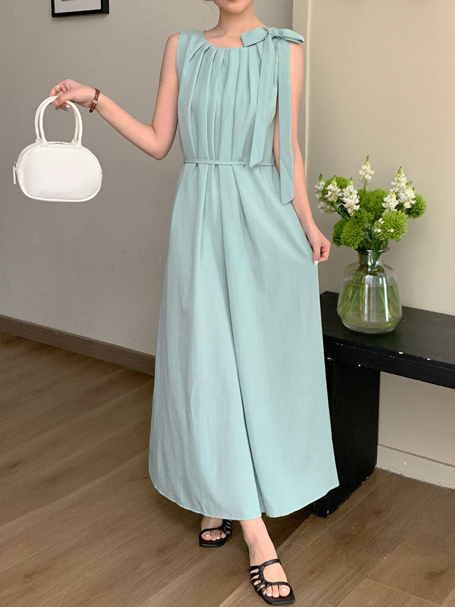 【dress】2色ノースリーブギャザーワンピースF7663