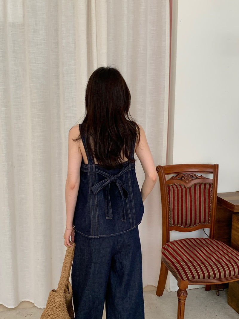 【set】リボン付きキャミソール+ワイドパンツ2点セットF7899