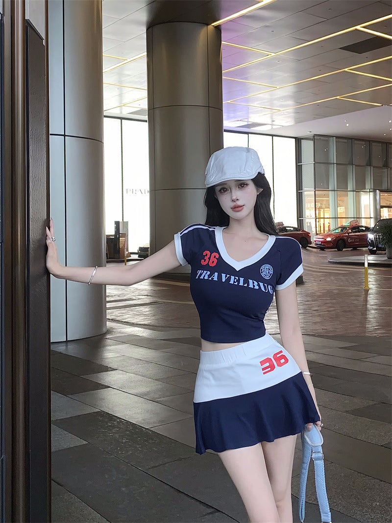 【set】VネックTシャツ+スカート2点セットG22051