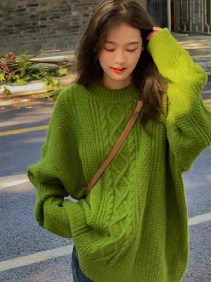 【tops】ラウンドネック長袖ニットセーターF8400