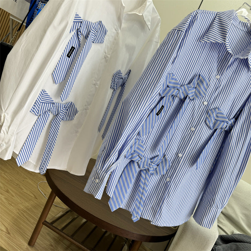 【tops】リボン付き長袖ブラウスF8235