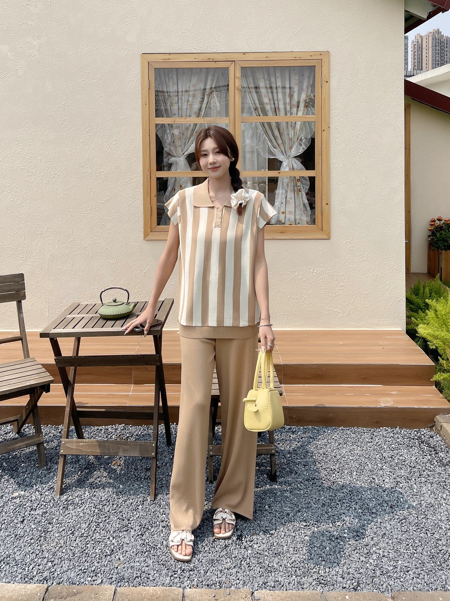 【set】POLOネックニットトップス+ガウチョパンツ2点セットG21920