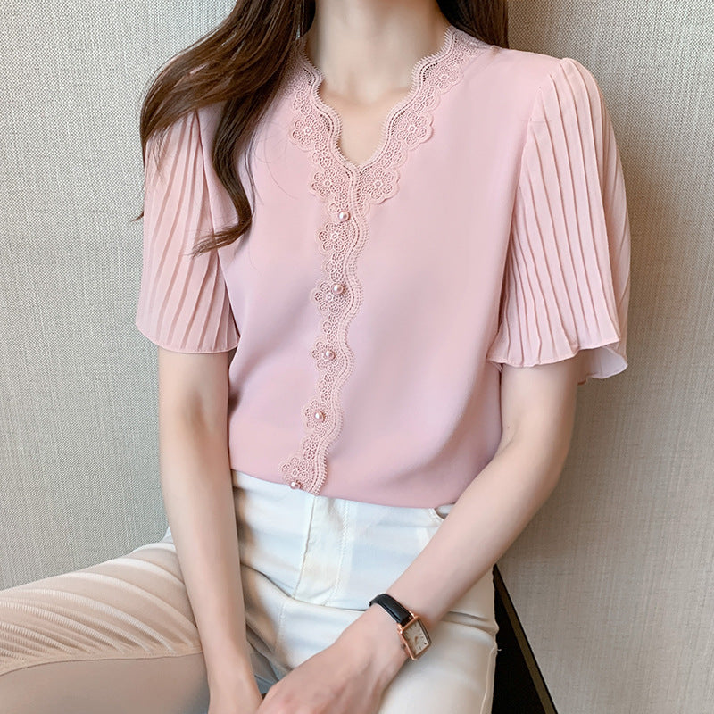 【tops】VネックレースブラウスG21933