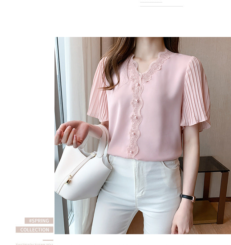 【tops】VネックレースブラウスG21933