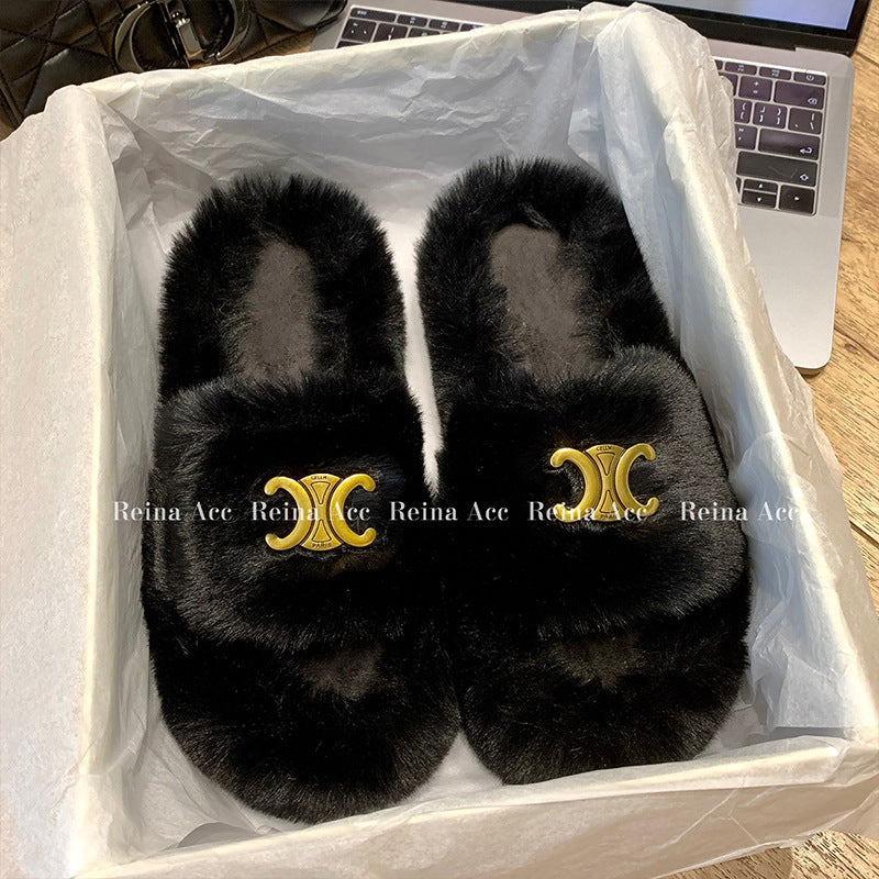 【shoes】ふわふわファースリッパF8380