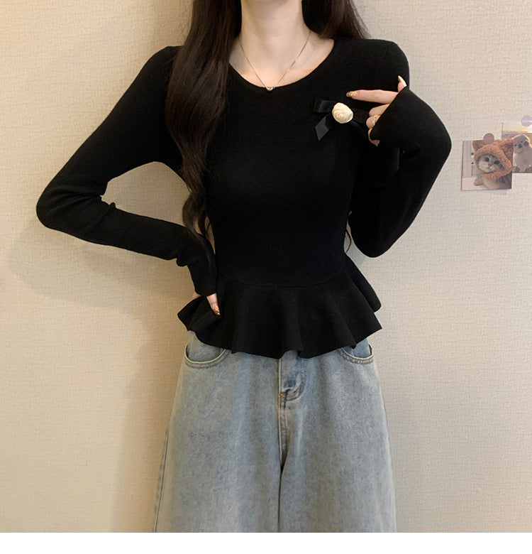 【tops】フリル長袖ニットトップスG24338