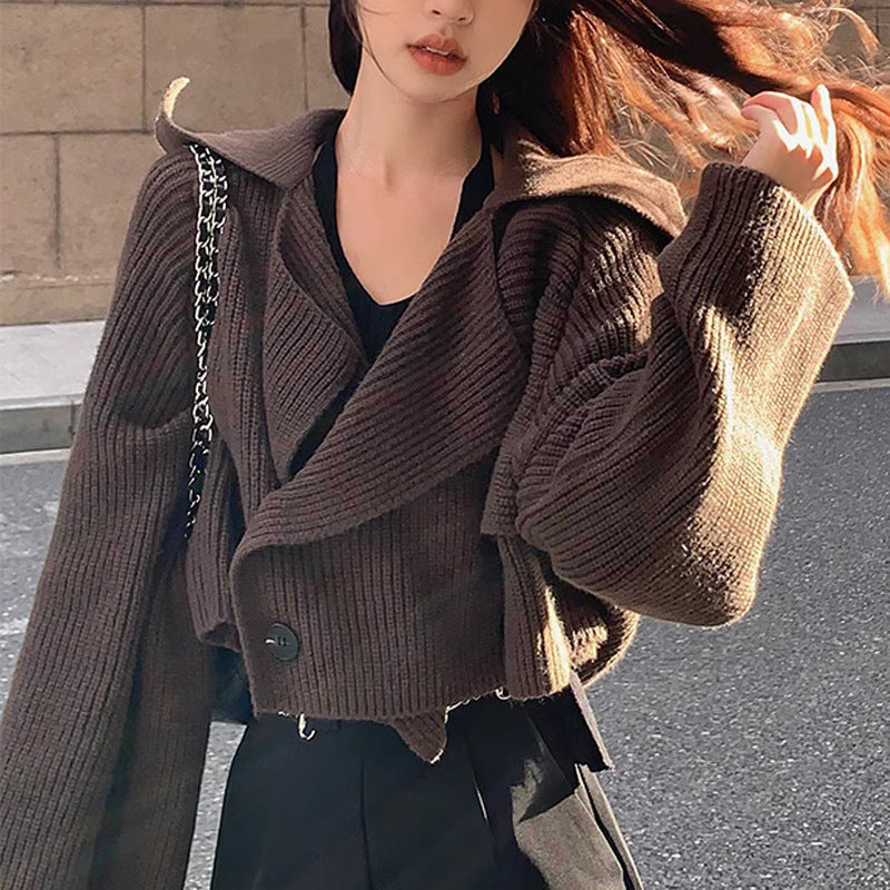 【outer】大きいラペルニットカーディガンF8322