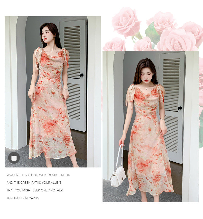 【dress】シフォン海旅行花柄ワンピースG21817