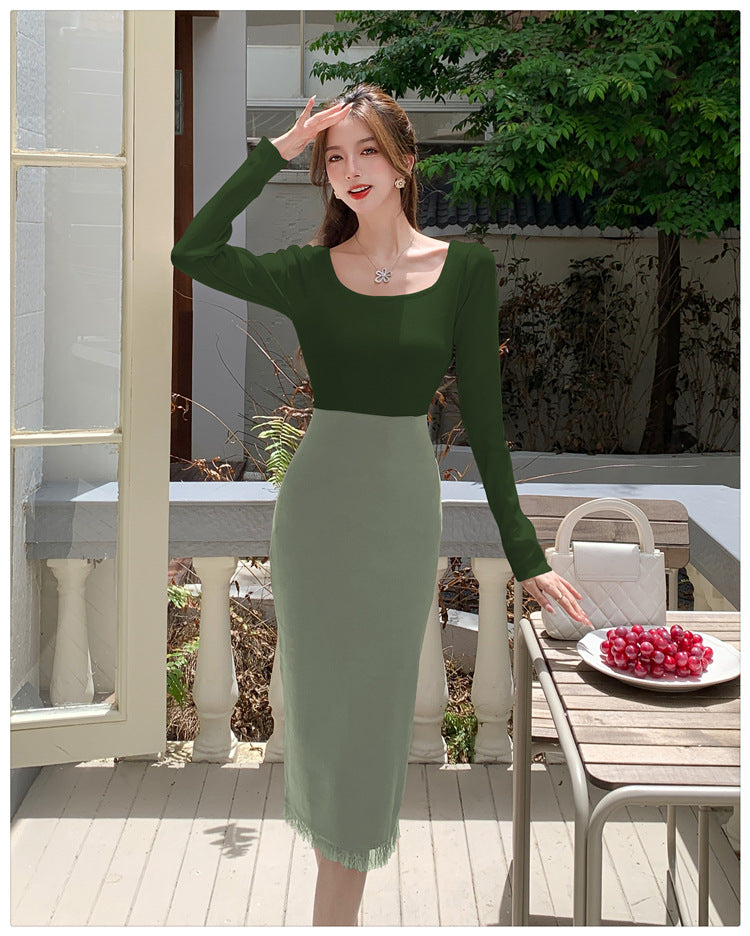 【dress】カラーマッチングニットワンピースG23101