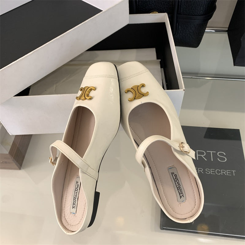 【shoes】3色スクエアトゥ履きやすいフラットシューズF7929