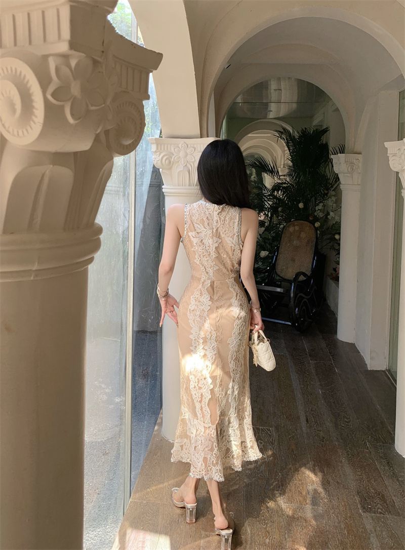 【dress】フリルスリットタイトレースワンピースG21729