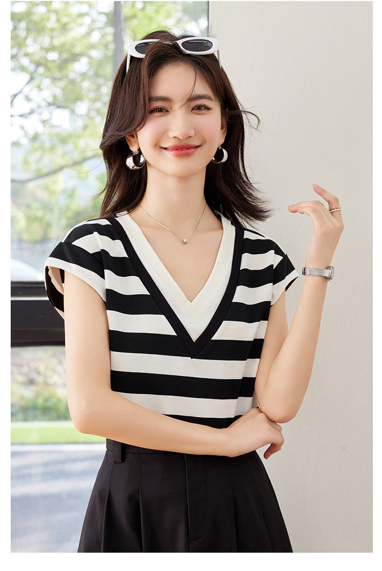 【tops】Vネック偽二つ切り替えTシャツG21955