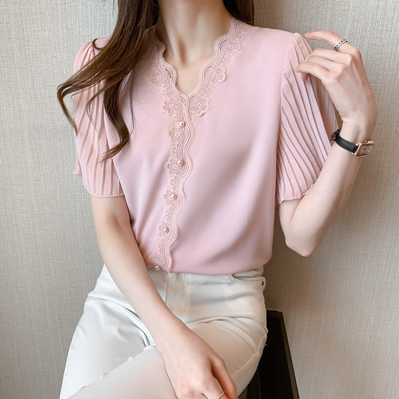 【tops】VネックレースブラウスG21933