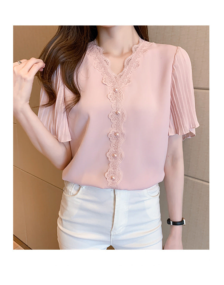 【tops】VネックレースブラウスG21933