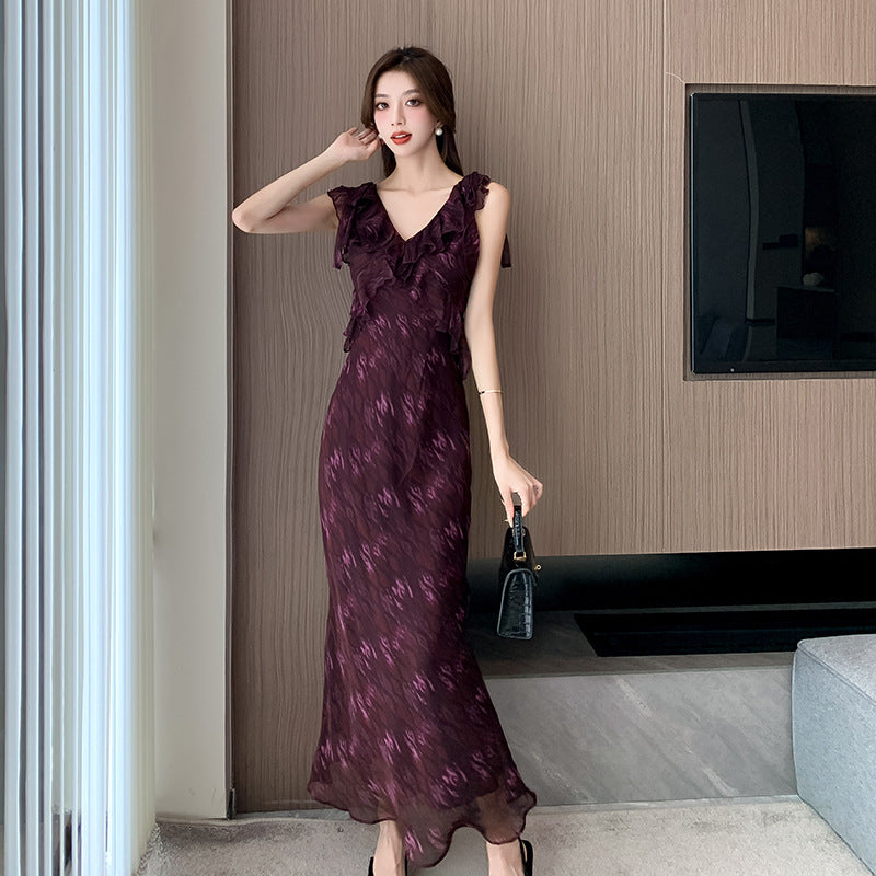 【dress】Vネックシフォン花柄ワンピースG21890