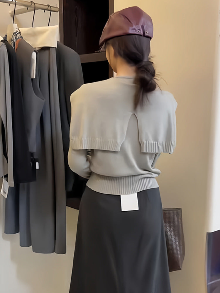 【set】長袖ニットカーディガン+ケープ2点セットG24018