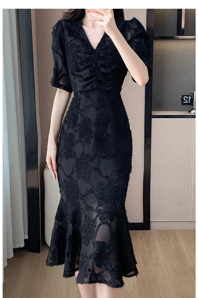 【dress】VネックパフスリーブマーメイドデートワンピースG21832
