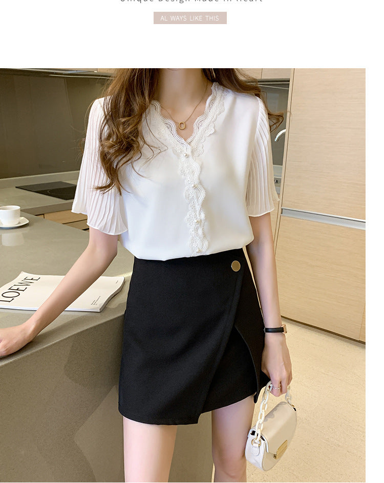 【tops】VネックレースブラウスG21933