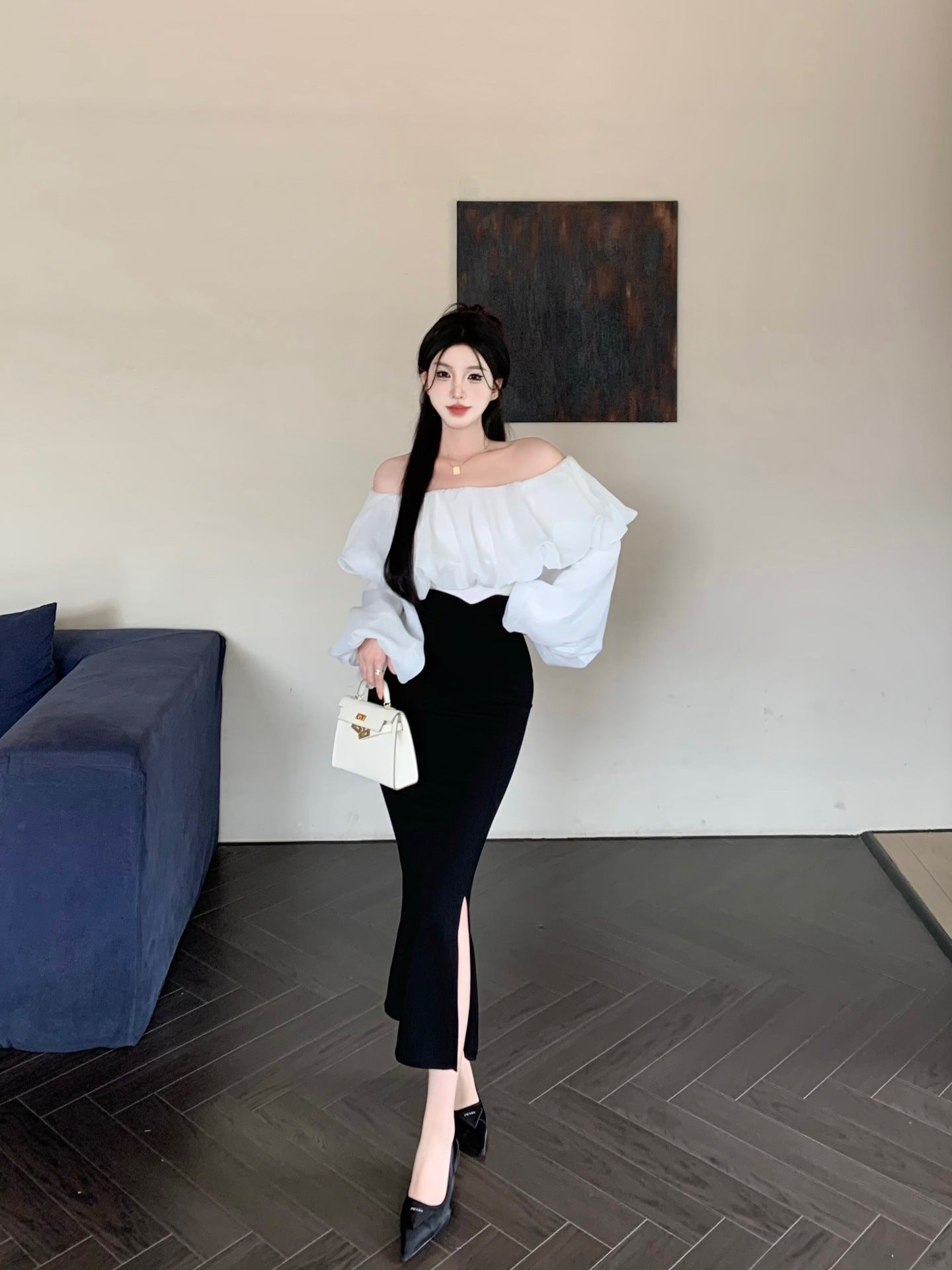 【set】ランタンスリーブトップス+マーメイドスカート2点セットG21695