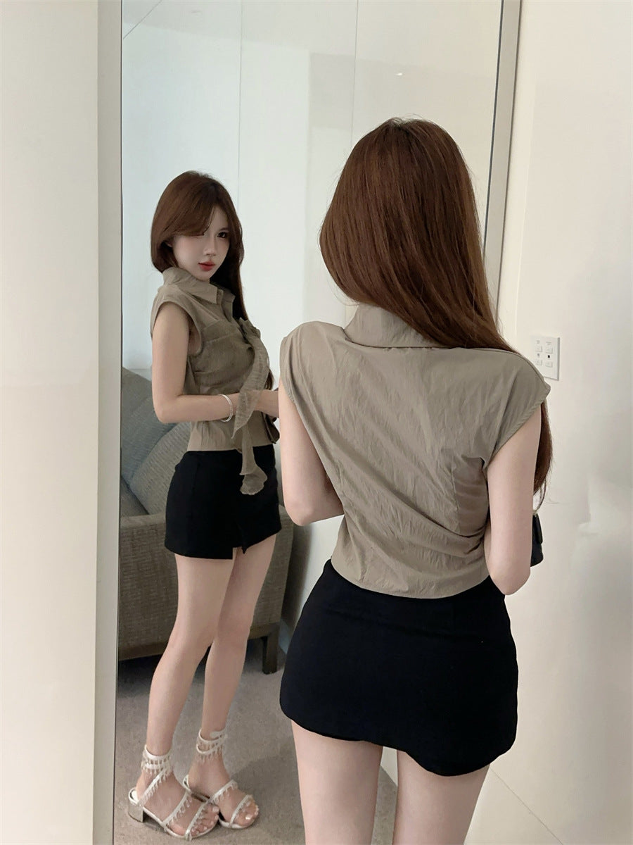 【tops】POLOネックノースリーブブラウスG22289