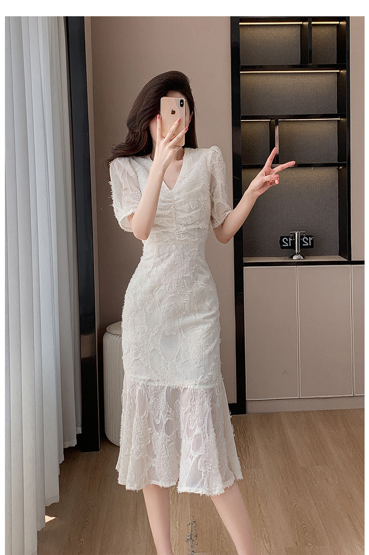 【dress】VネックパフスリーブマーメイドデートワンピースG21832