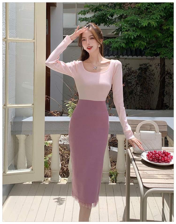【dress】カラーマッチングニットワンピースG23101