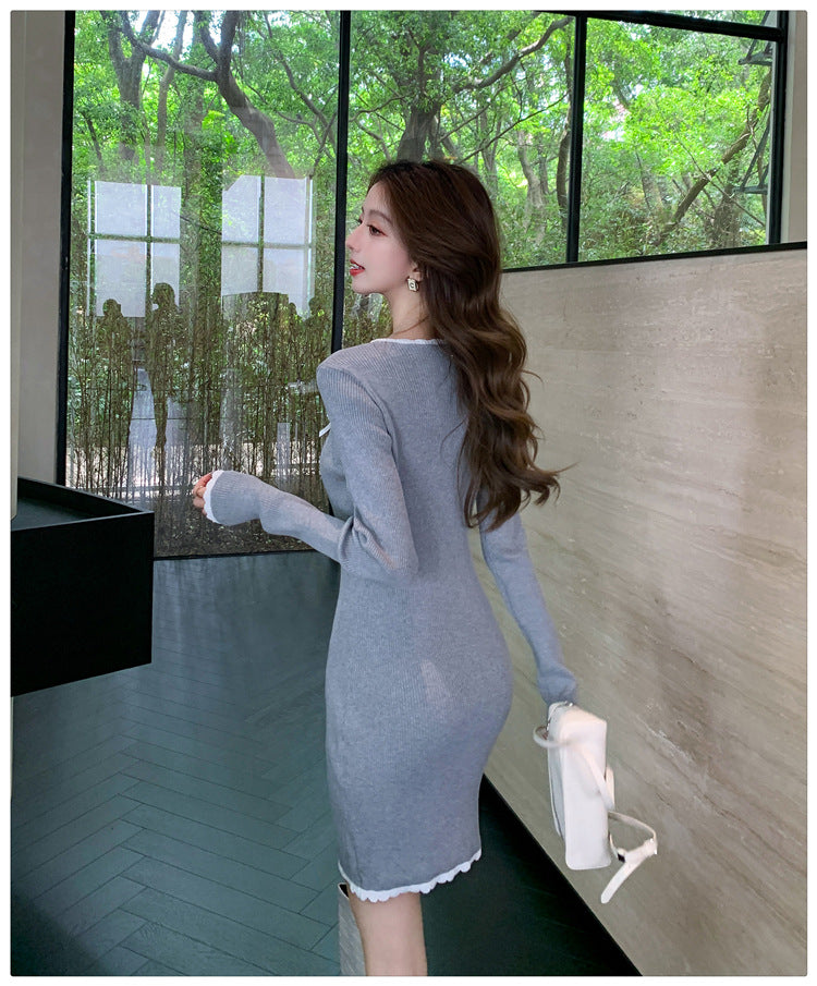 【dress】スクエアネック長袖ニットワンピースG22917
