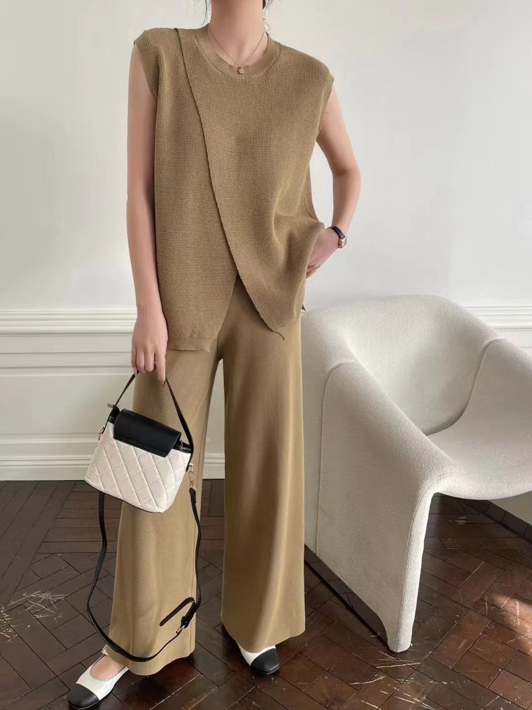 【set】ノースリーブニットトップス+ガウチョパンツ2点セットG21921