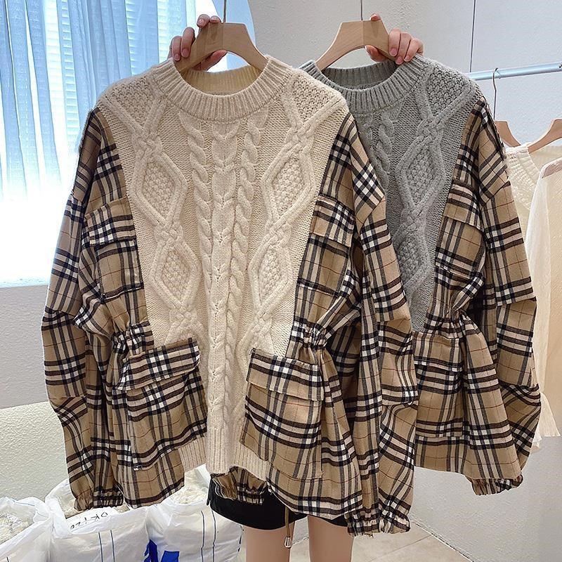 【tops】偽二つ切り替えニットセーターG23588