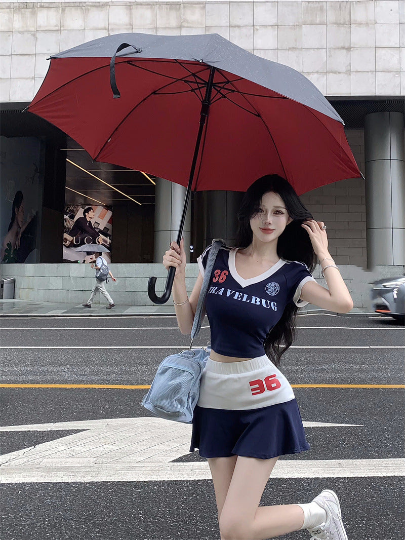 【set】VネックTシャツ+スカート2点セットG22051