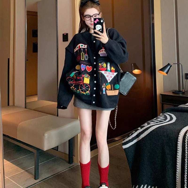 【outer】ラウンドネックニットカーディガンF8472