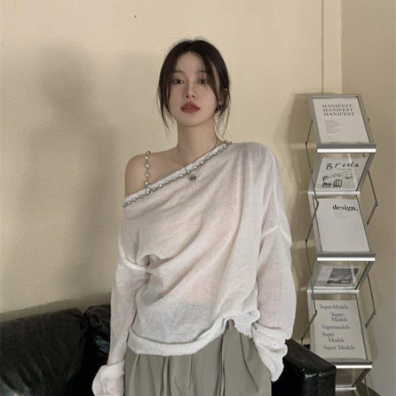 【tops】オープンショルダーニットトップスG22042