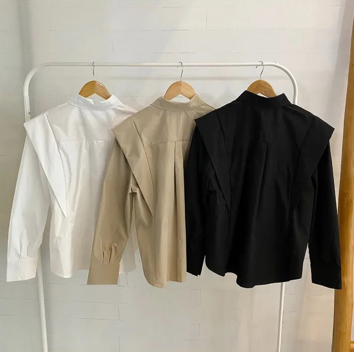 【tops】折り襟長袖フリルシャツG23077