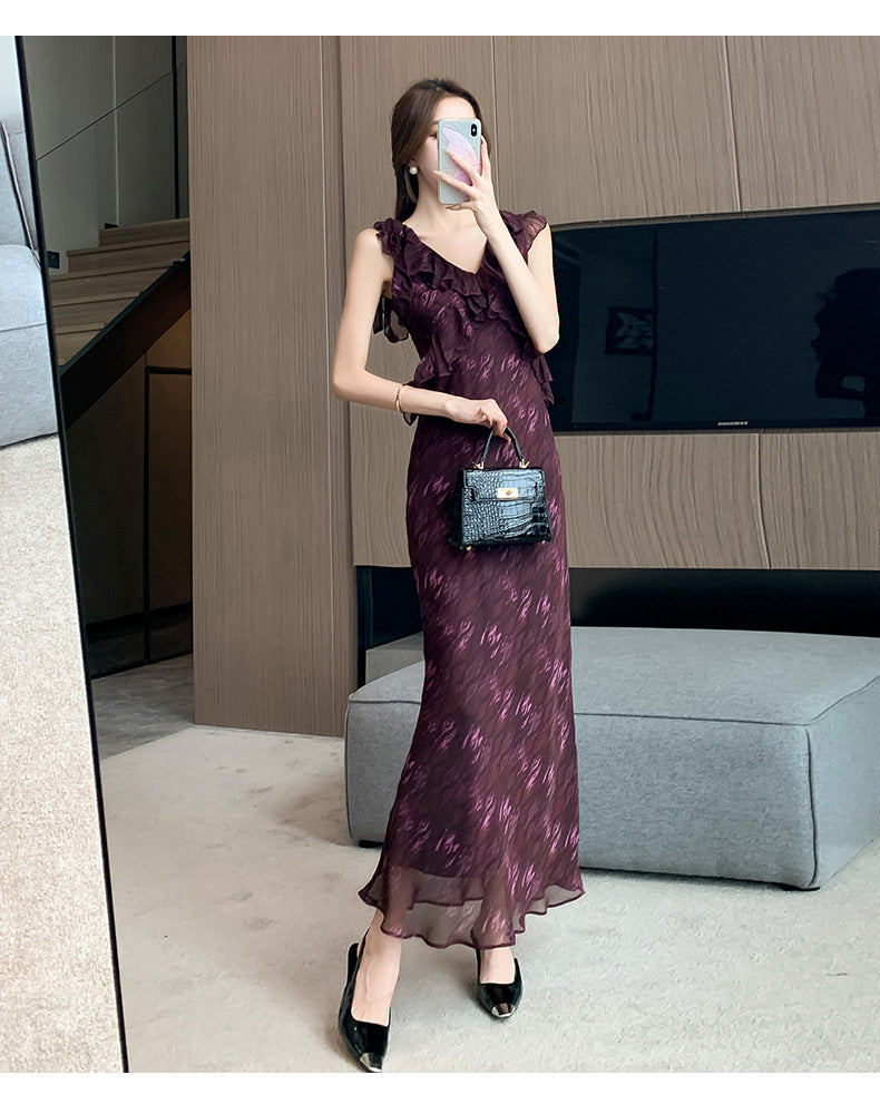 【dress】Vネックシフォン花柄ワンピースG21890