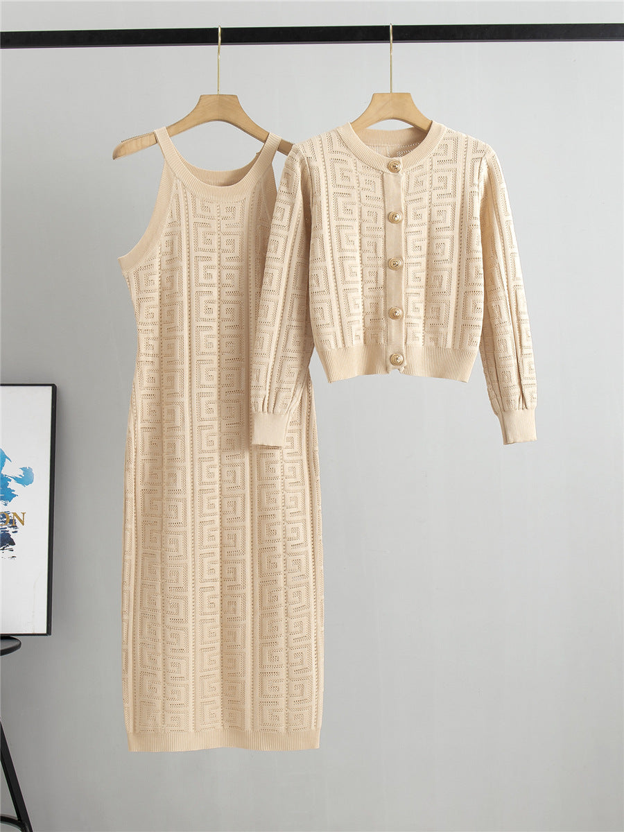 【set】長袖カーディガン+キャミワンピースニット2点セットF7958