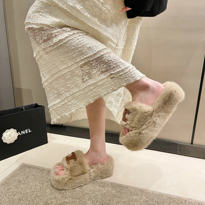 【shoes】3色ファースリッパF8046