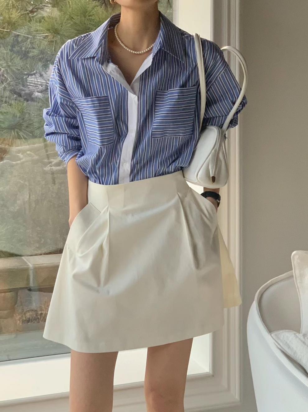 【tops】長袖ストライプ柄シャツG23078