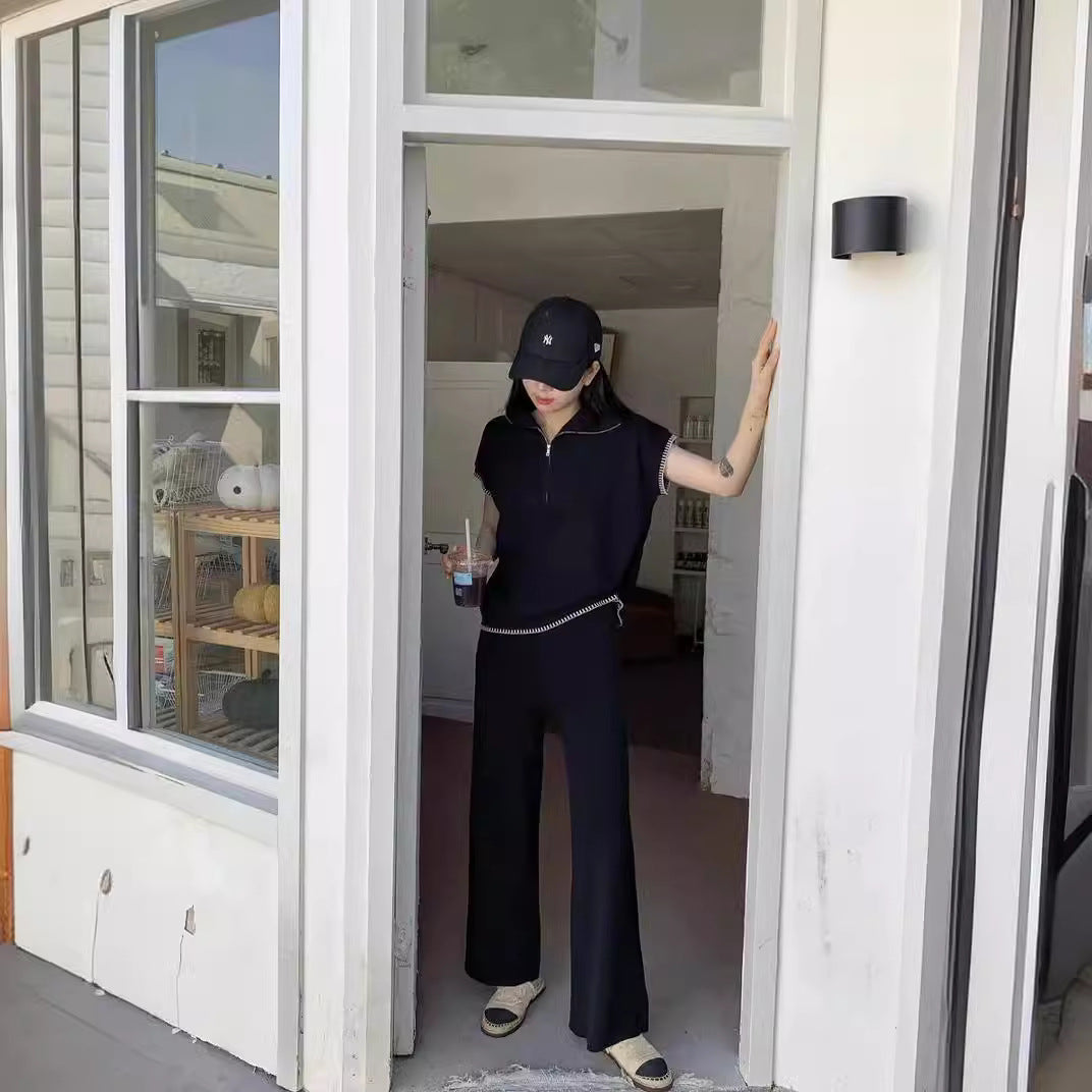 【set】ノースリーブニットトップス+ガウチョパンツ2点セットG21915