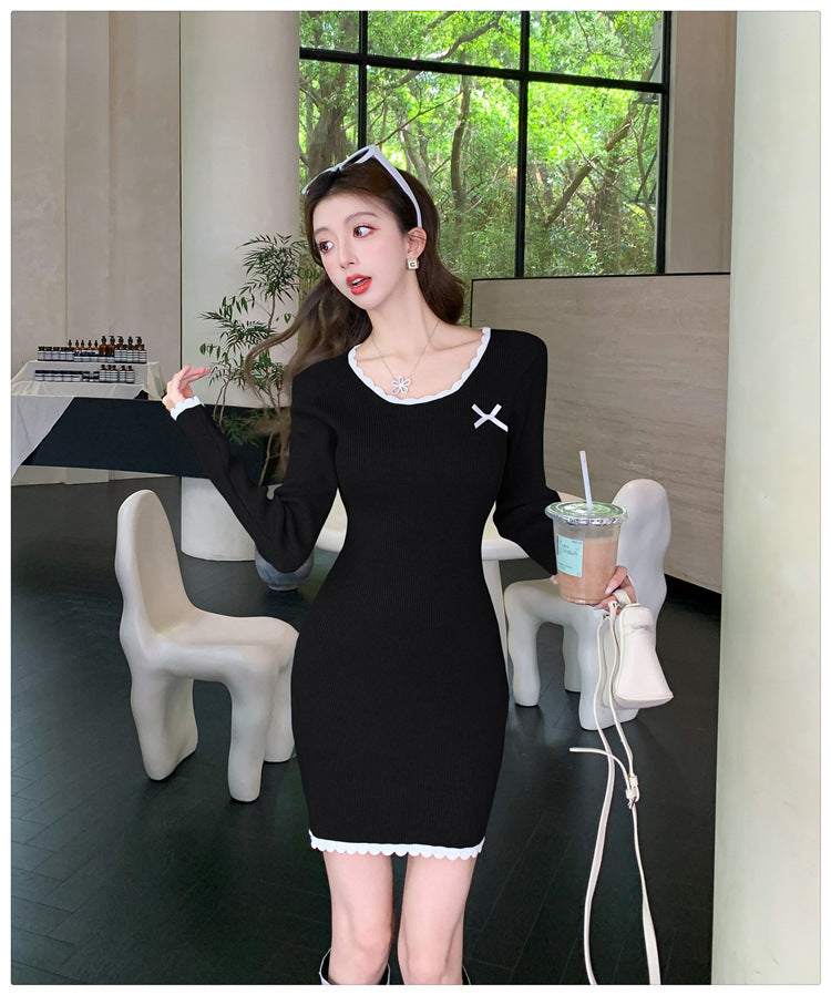 【dress】スクエアネック長袖ニットワンピースG22917
