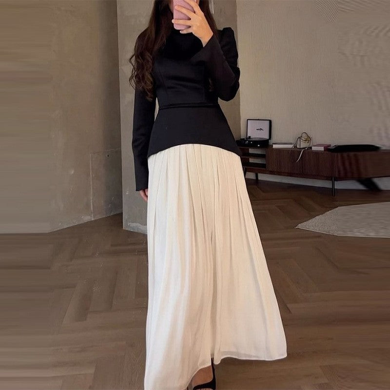 【dress】長袖偽二つ切り替えワンピースF8004