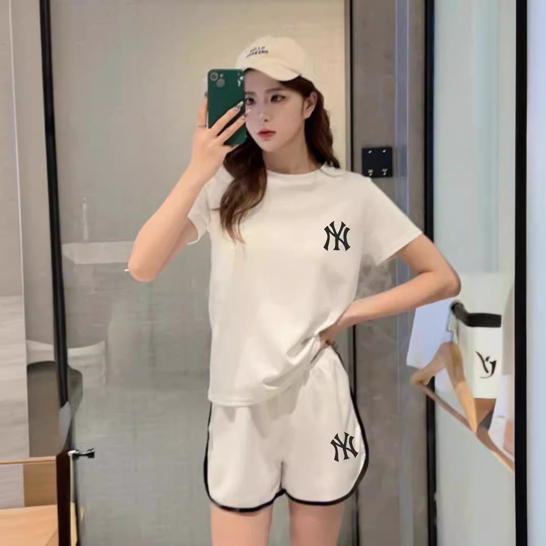 【set】4色英字柄Tシャツ+ショートパンツ2点セットF7685