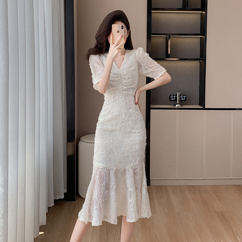 【dress】VネックパフスリーブマーメイドデートワンピースG21832