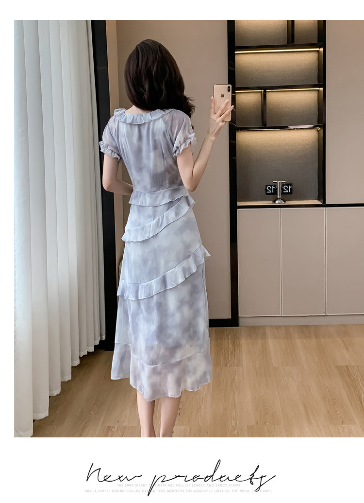 【dress】シフォンフリル花柄ワンピースG21727