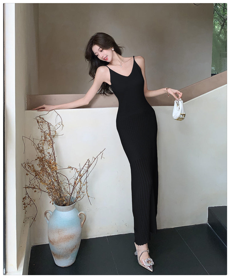 【dress】透かし彫りニットキャミワンピースG22593