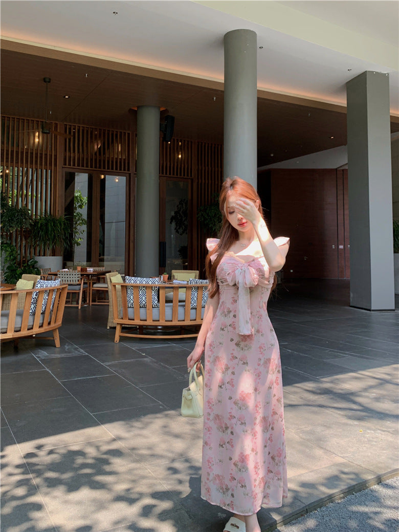 【dress】Vネックリボン花柄ワンピースG21684