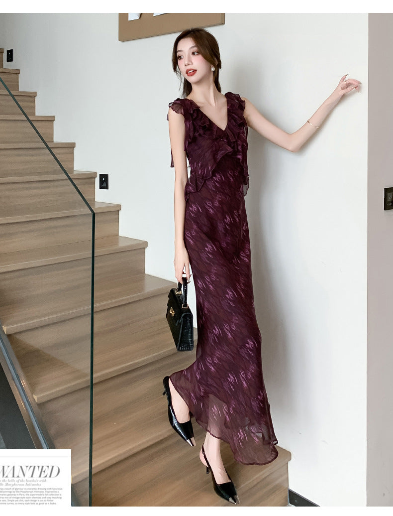 【dress】Vネックシフォン花柄ワンピースG21890