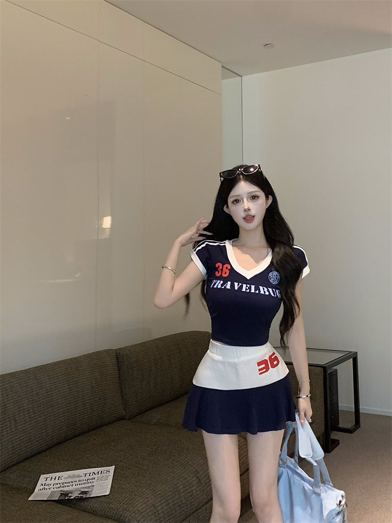 【set】VネックTシャツ+スカート2点セットG22051